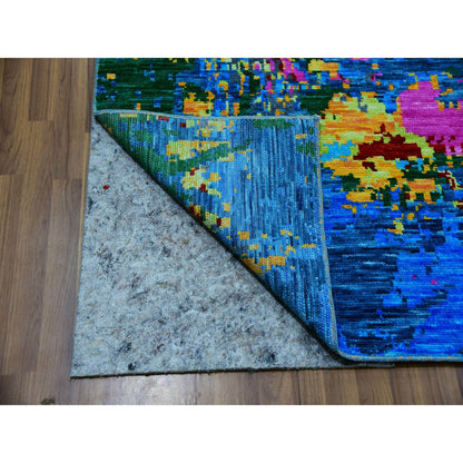 9'X11'9" Hot Pink Blue Modern Design Hand Knotted Pure Wool Oriental Rug