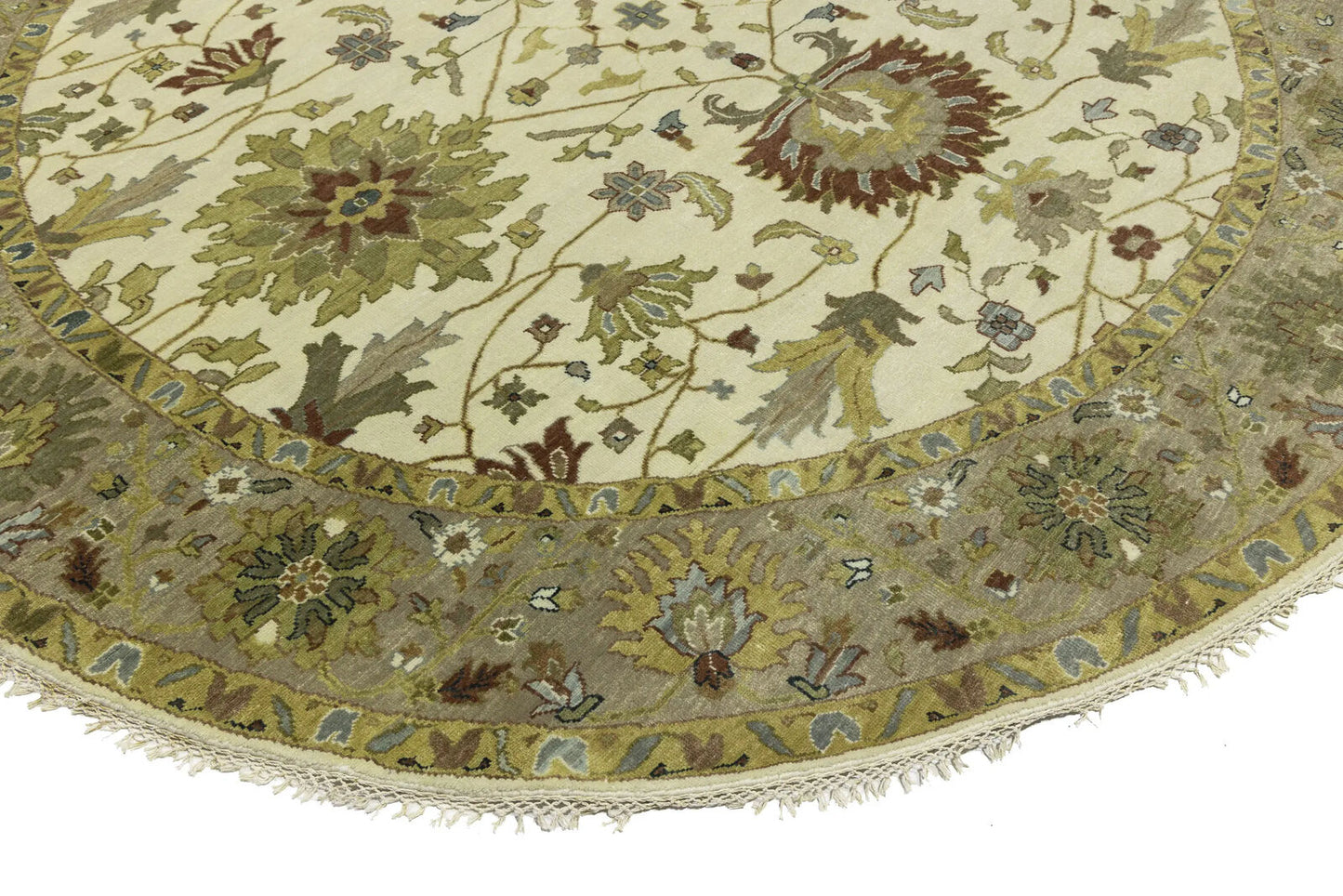 Hand-Knotted Cream Round Oushak Chobi Oriental