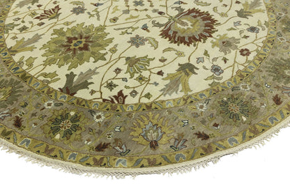 Hand-Knotted Cream Round Oushak Chobi Oriental