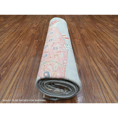 9'2"X11'9" Light Gray Soft Wool Hand Knotted Afghan Peshawar Rug