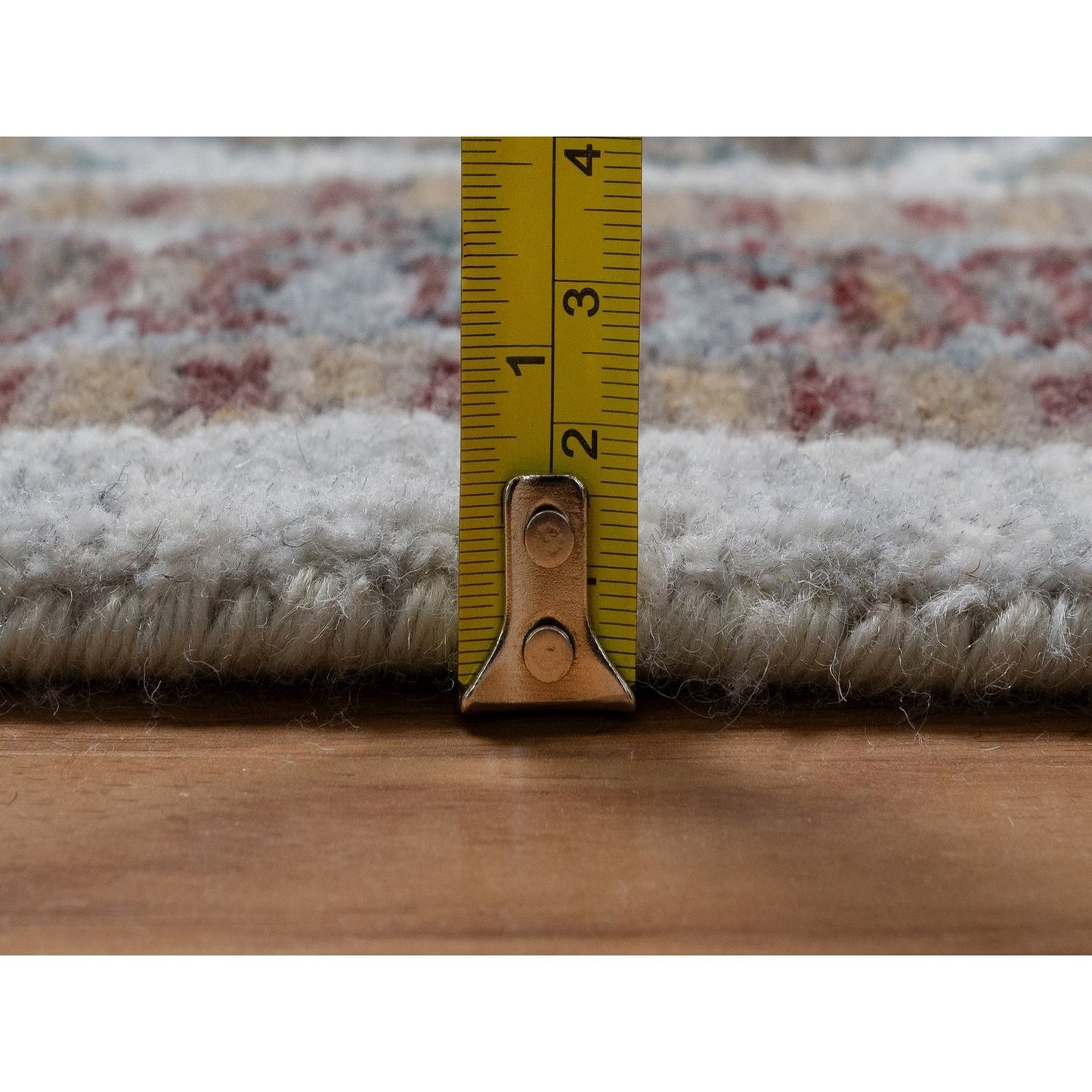 8'X10' Ivory Wool Rug Unique Flower Rosettes Border Design Hand Knotted