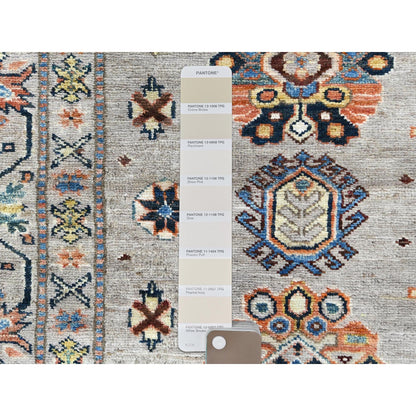 6'1"X9'1" Light Gray Hand Knotted Afghan Super Kazak Organic Wool Rug
