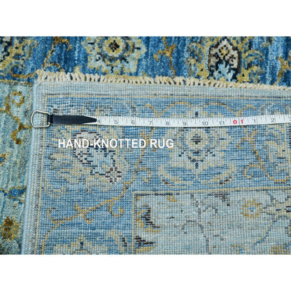 2'8"x29'10" Blue Wool Shah Abbas Floral Design Hand Knotted XL Runner Rug
