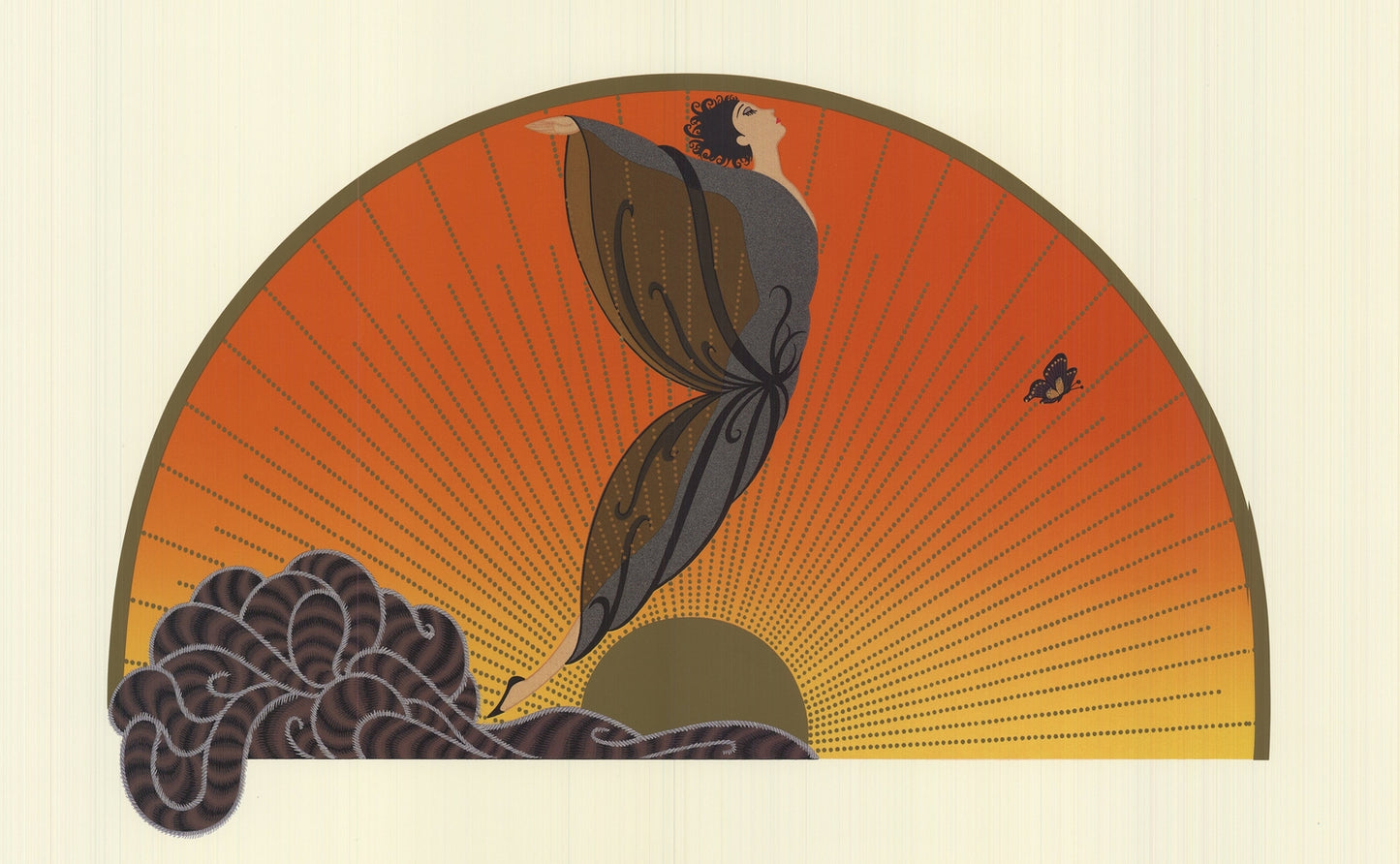 Erte Sunrise " Poster Art Deco Multicolor Orange Yellow Gray