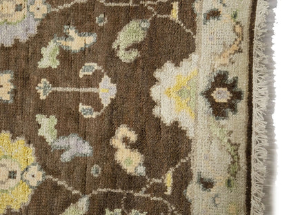Oushak Chobi Oriental Runner Rug Brown Floral