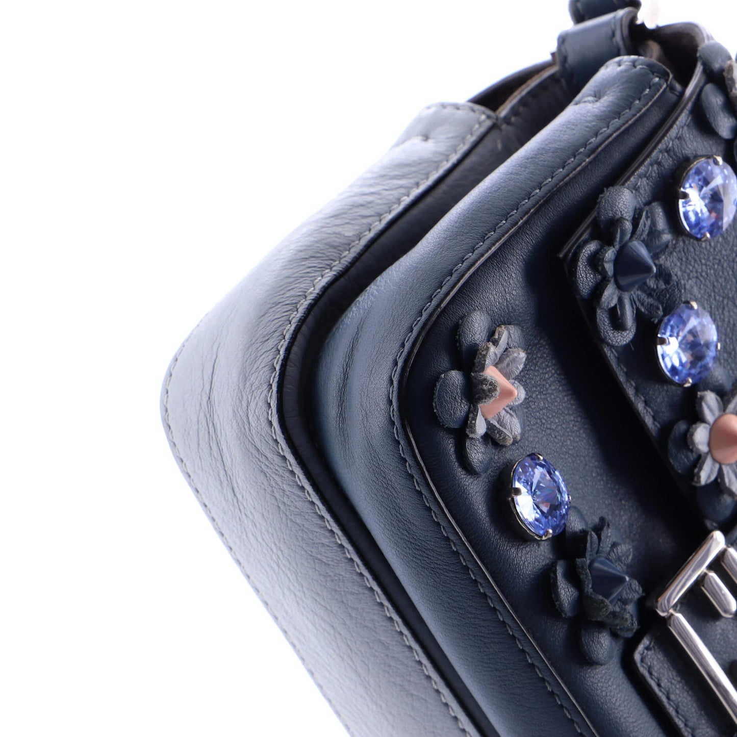 Fendi Flowerland Double Baguette Crossbody Bag Embellished Leather Micro