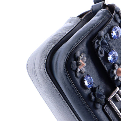 Fendi Flowerland Double Baguette Crossbody Bag Embellished Leather Micro