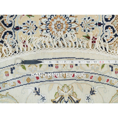 6'5"X6'5" White Organic Wool Hand Knotted Nain Design 250 Kpsi Round Rug