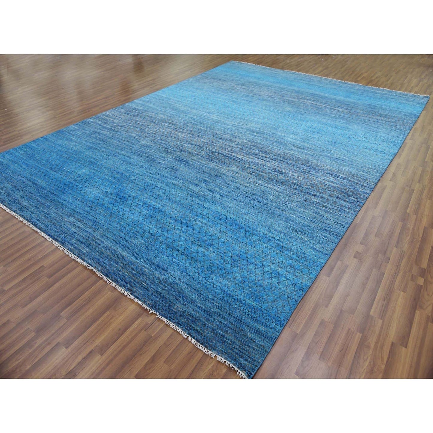 10'X14'3" Blue Modern Chiaroscuro Collection Pure Wool Hand Knotted Rug