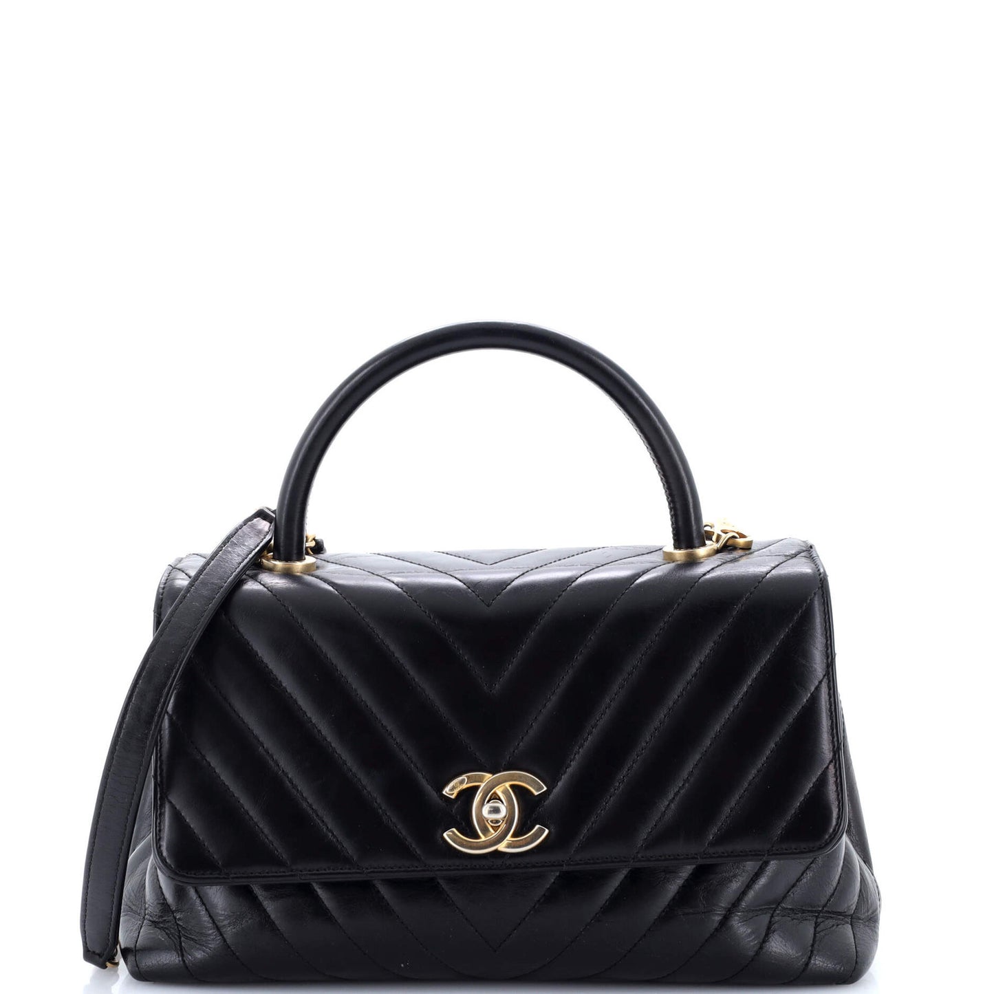 Chanel Coco Top Handle Bag Chevron Calfskin Small