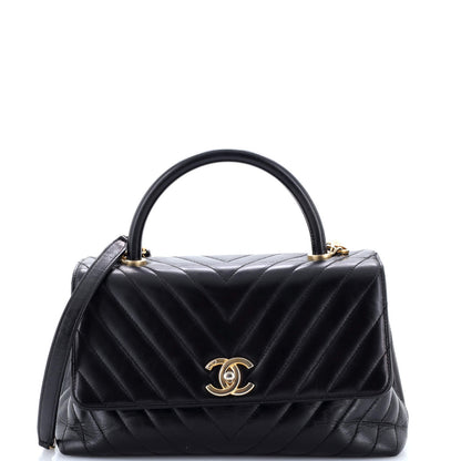 Chanel Coco Top Handle Bag Chevron Calfskin Small