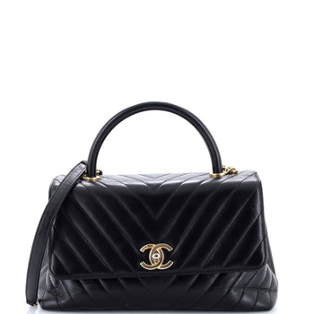 Chanel Coco Top Handle Bag Chevron Calfskin Small