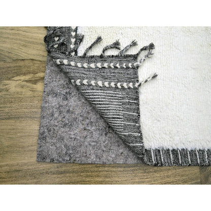 9'2"X12'1" White Moroccan Weave Geometric Design Wool Hand Knotted Rug
