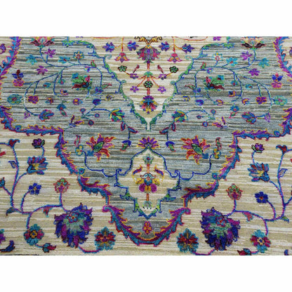 8'8"X12' Blueish Gray Medallion Design Silk With Wool Hand Knotted Rug