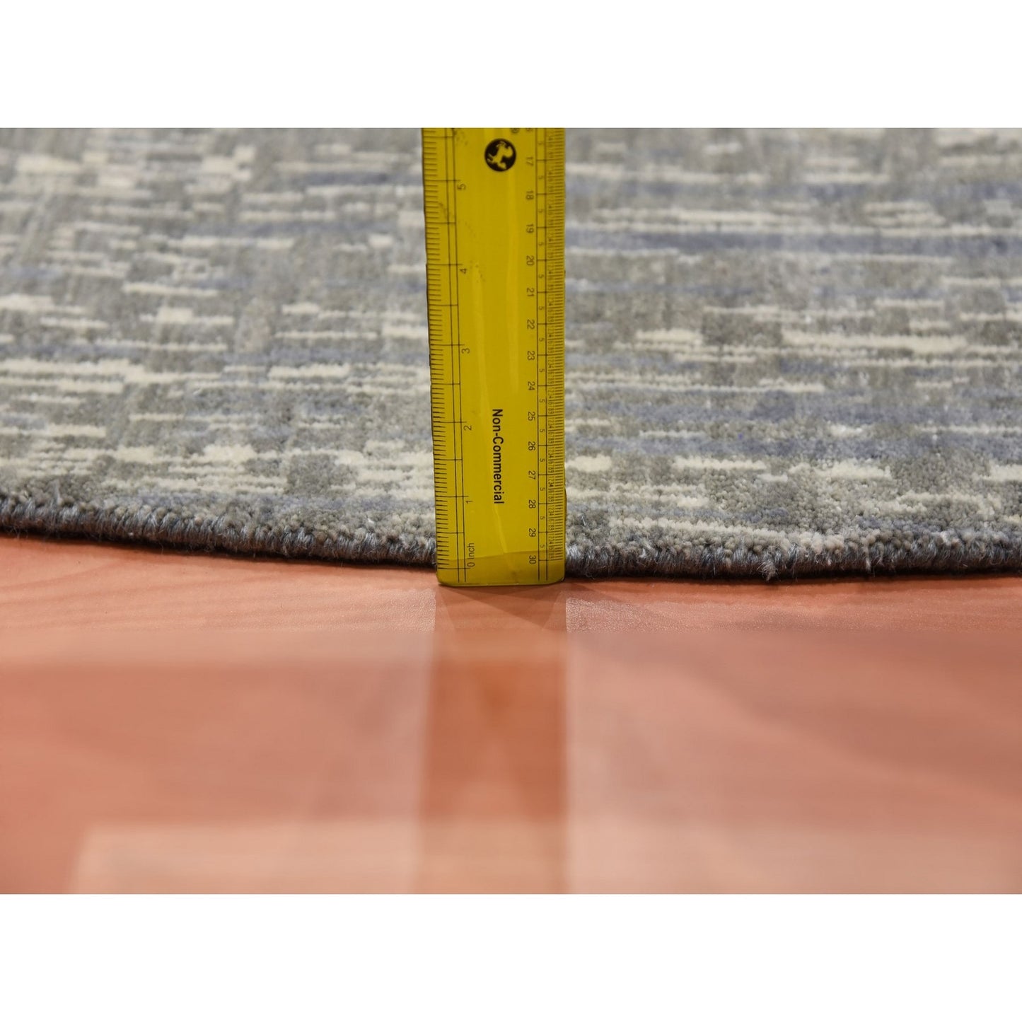 12'1"x12'2" Gray and Black Hand Knotted Modern Ombre Pure Wool Round Rug
