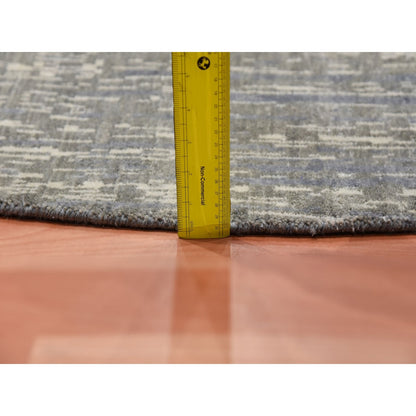 12'1"x12'2" Gray and Black Hand Knotted Modern Ombre Pure Wool Round Rug