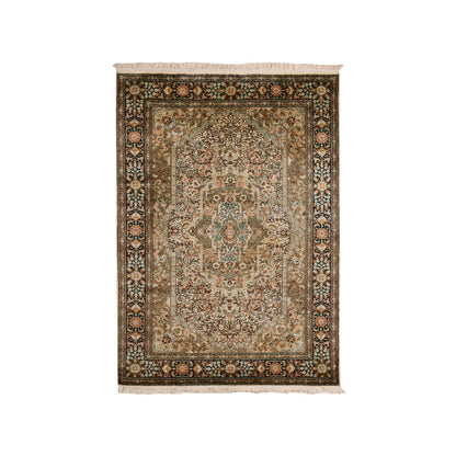 4'1"X6'1" Tobacco Brown Hand Knotted 100% Silk 400 Kpsi Oriental Rug