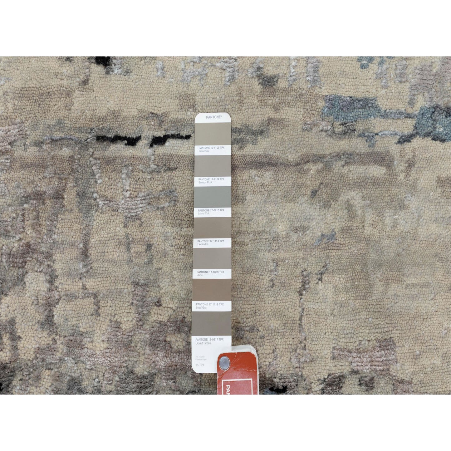 3'X4'10" Abstract Design Silver-Blue Modern Hand Knotted Wool & Silk Rug