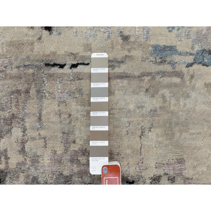 3'X4'10" Abstract Design Silver-Blue Modern Hand Knotted Wool & Silk Rug