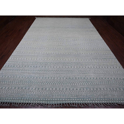 9'7"X14'3" Light Green Geometric Moroccan Weave Hand Knotted Wool Rug