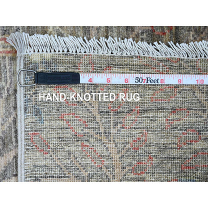 2'6"X6'2" Gray Afghan Peshawar Birds Design Wool Hand Knotted Runner Rug