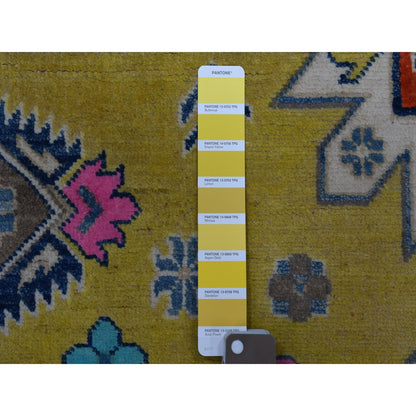 4'10"X6'6" Yellow Fusion Kazak Pure Wool Hand Knotted Oriental Rug