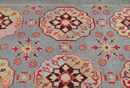 Hand-Knotted Kazak Oushak Rug 4X6 Ft Geometric