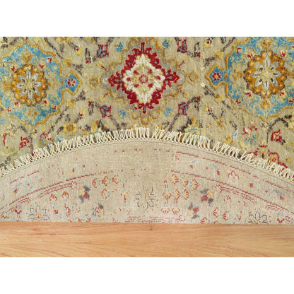 6'X6' Camel Wool And Silk Sunset Rosettes Hand Knotted Round Oriental Rug