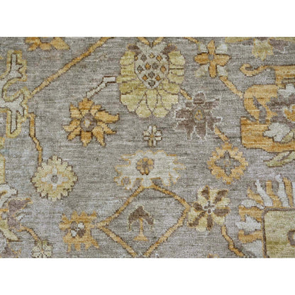 8'9"X12' Gray Pure Wool Rug Hand Knotted Afghan Angora Oushak Leaf Pattern