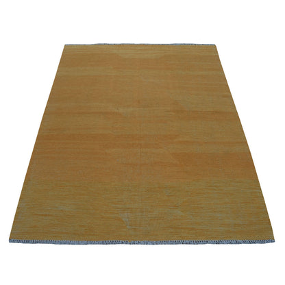 5'X6'6" Gold Shades Reversible Kilim Pure Wool Hand Woven Oriental Rug