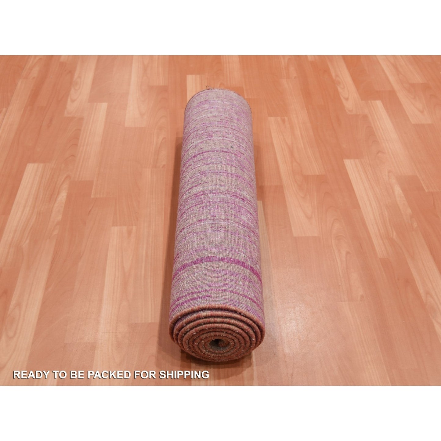 2'7"X10' Pink Hand Knotted Vertical Ombre Design Natural Wool Runner Rug