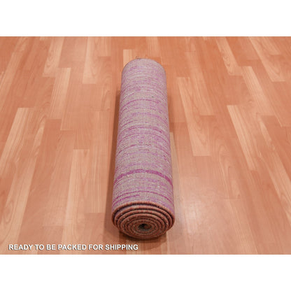 2'7"X10' Pink Hand Knotted Vertical Ombre Design Natural Wool Runner Rug