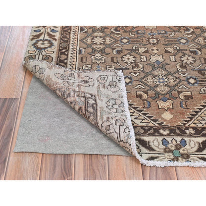 3'4"X10' Brown Vintage Farsian Amadan Pure Wool Hand Knotted Runner Rug