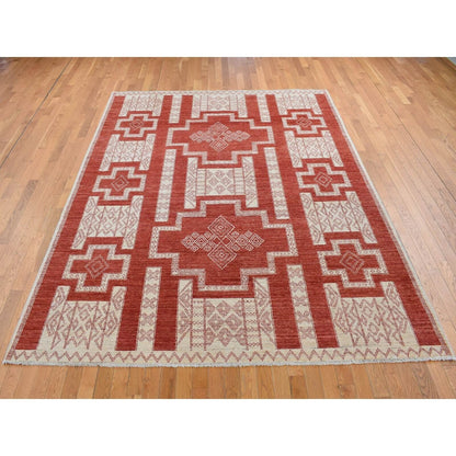 8'1"X10' Red Wool Hand Knotted Peshawar With Geometric Motifs Rug
