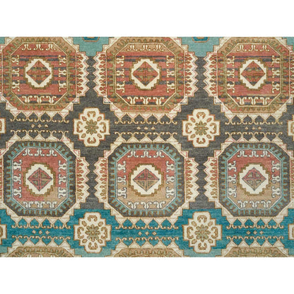 9'1"X12'1" Hand Knotted Wool,Caucasian Gul Motifs Distinct Abrash Rug