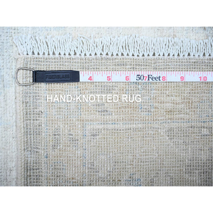 3'1"X12' Blue Gray White Wash Peshawar Shiny Wool Hand Knotted Runner Rug