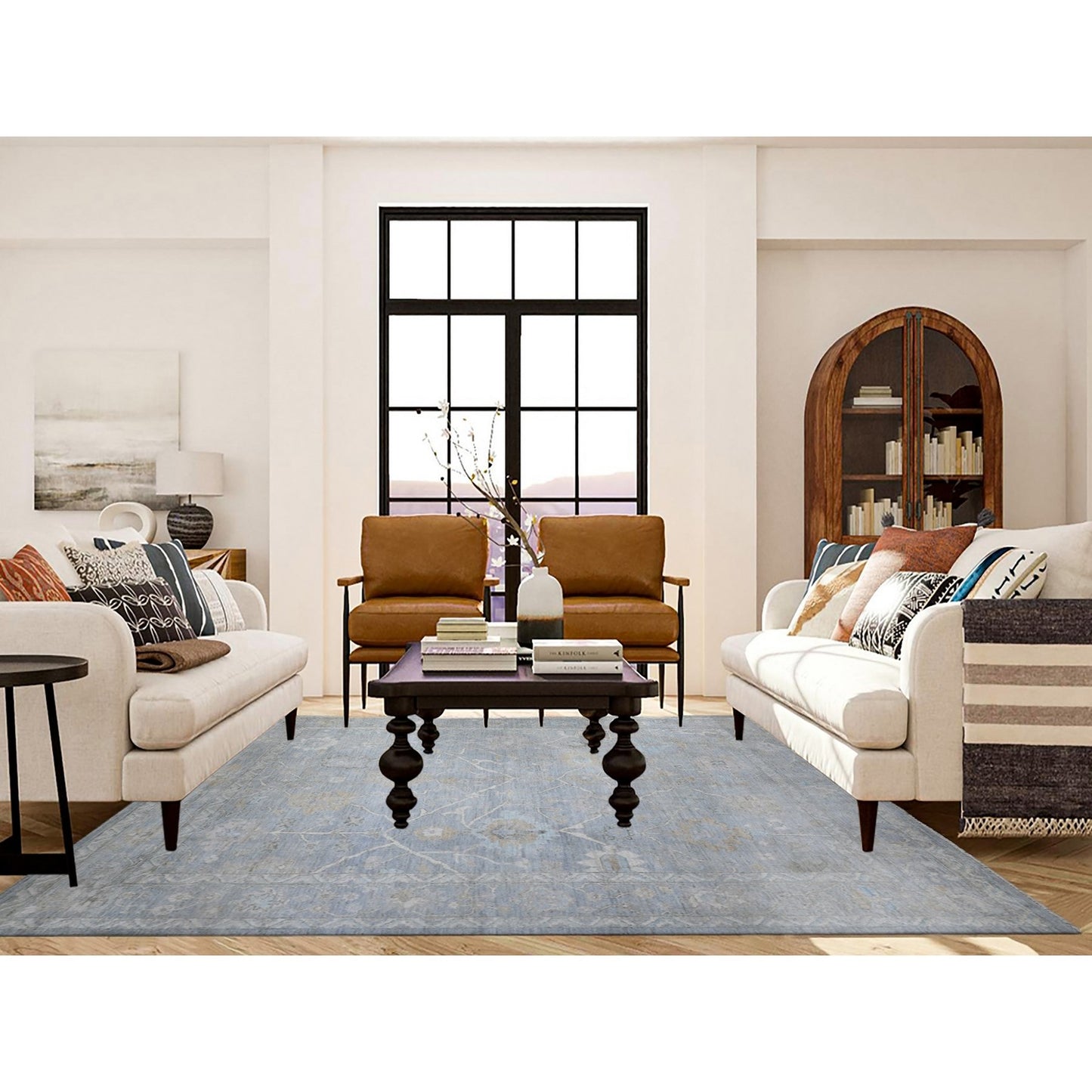 8'1"X10' Blue Gray Wool Weft Afghan Angora Oushak Oriental Rug