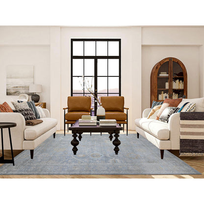 8'1"X10' Blue Gray Wool Weft Afghan Angora Oushak Oriental Rug