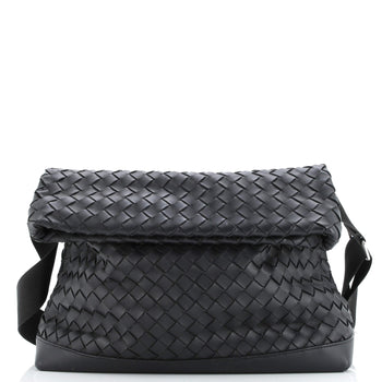 Bottega Veneta Classic Fold Over Messenger Bag Intrecciato Leather Large