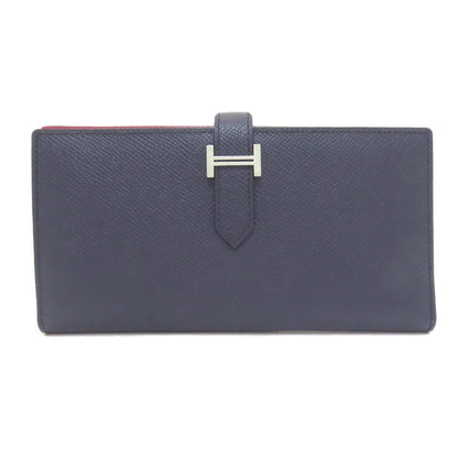 wallet HERMES Bearn soufflet Blue Indigo Rose Purple Silver Hardware Long