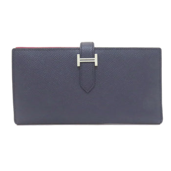 wallet HERMES Bearn soufflet Blue Indigo Rose Purple Silver Hardware Long