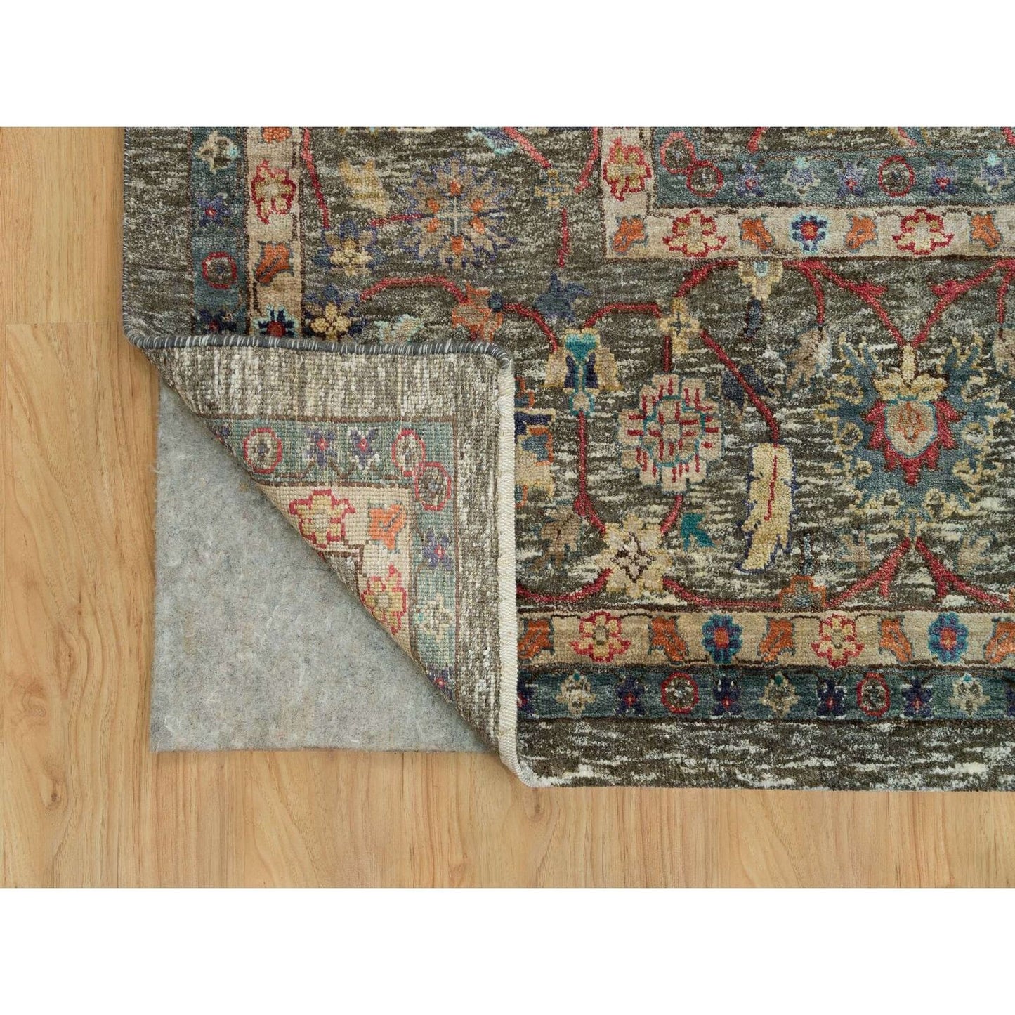10'X10' Brown Striae Pattern Hand Knotted Silk Textured Wool Square Rug