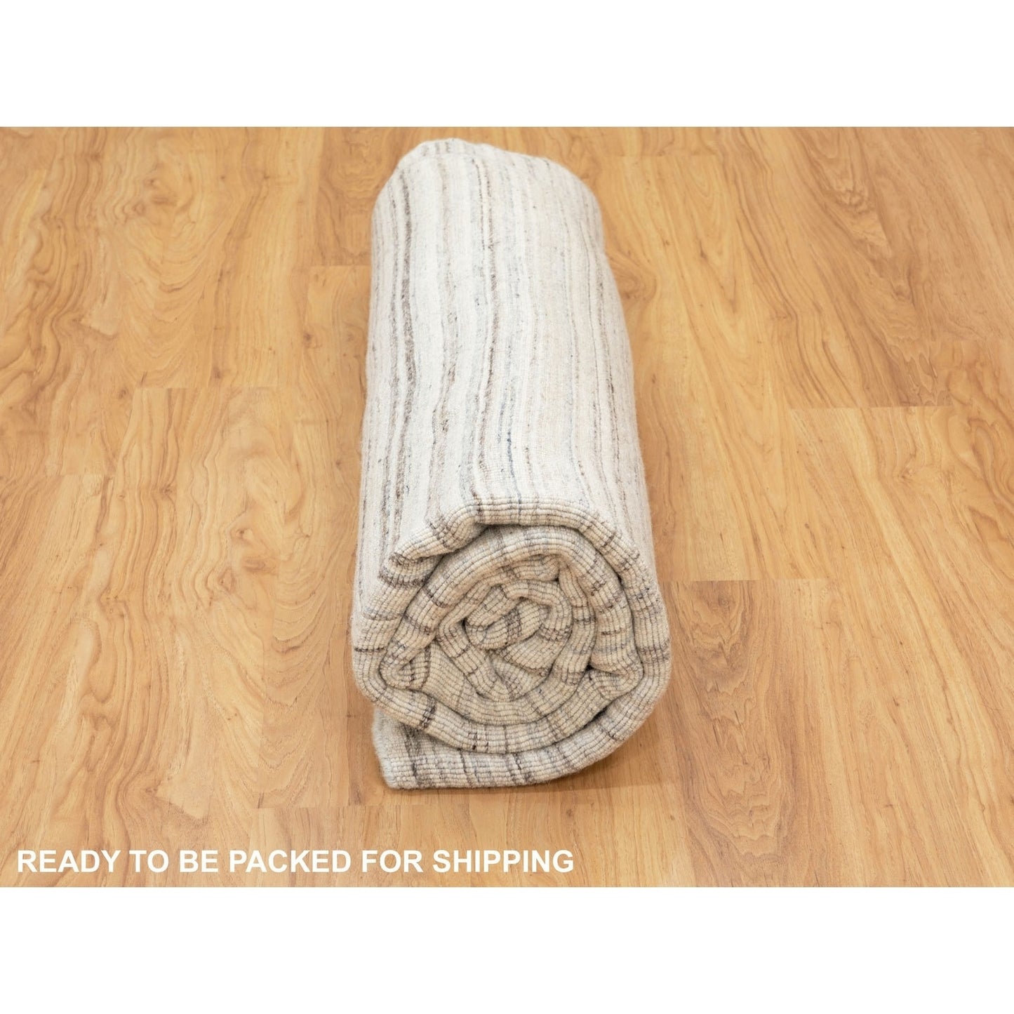 8'X8' Beige Hand Loomed Organic Wool Modern Oriental Rug