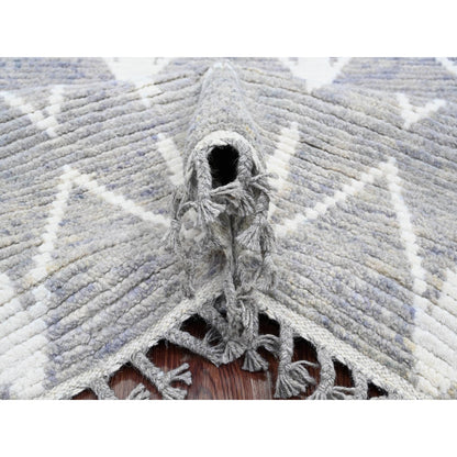 9'1"X12'4" Gray Moroccan Weave Geometric Pattern Hand Knotted Wool Rug