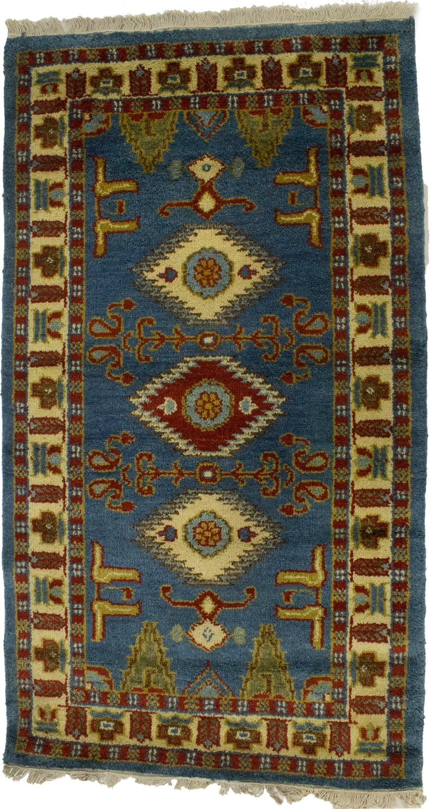Kazak Oriental Rug Blue Geometric Tribal Style