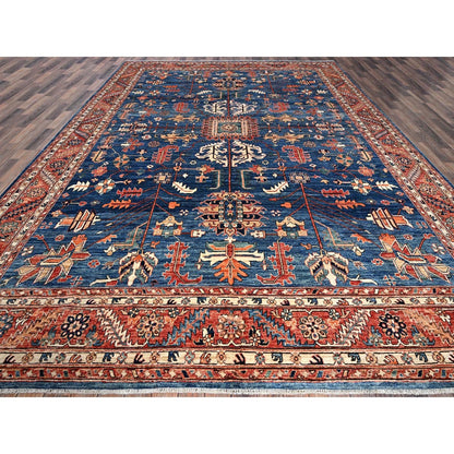 10'X13'10" Imperial Blue Heris All Over Design Soft Wool Hand Knotted Rug