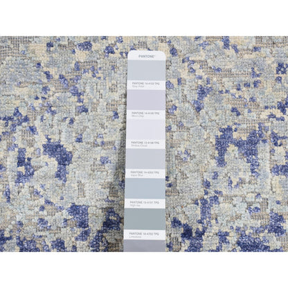 2'5"X6'1" Gray Cypress Trees Design Silk/Wool Hand Knotted Runner Rug