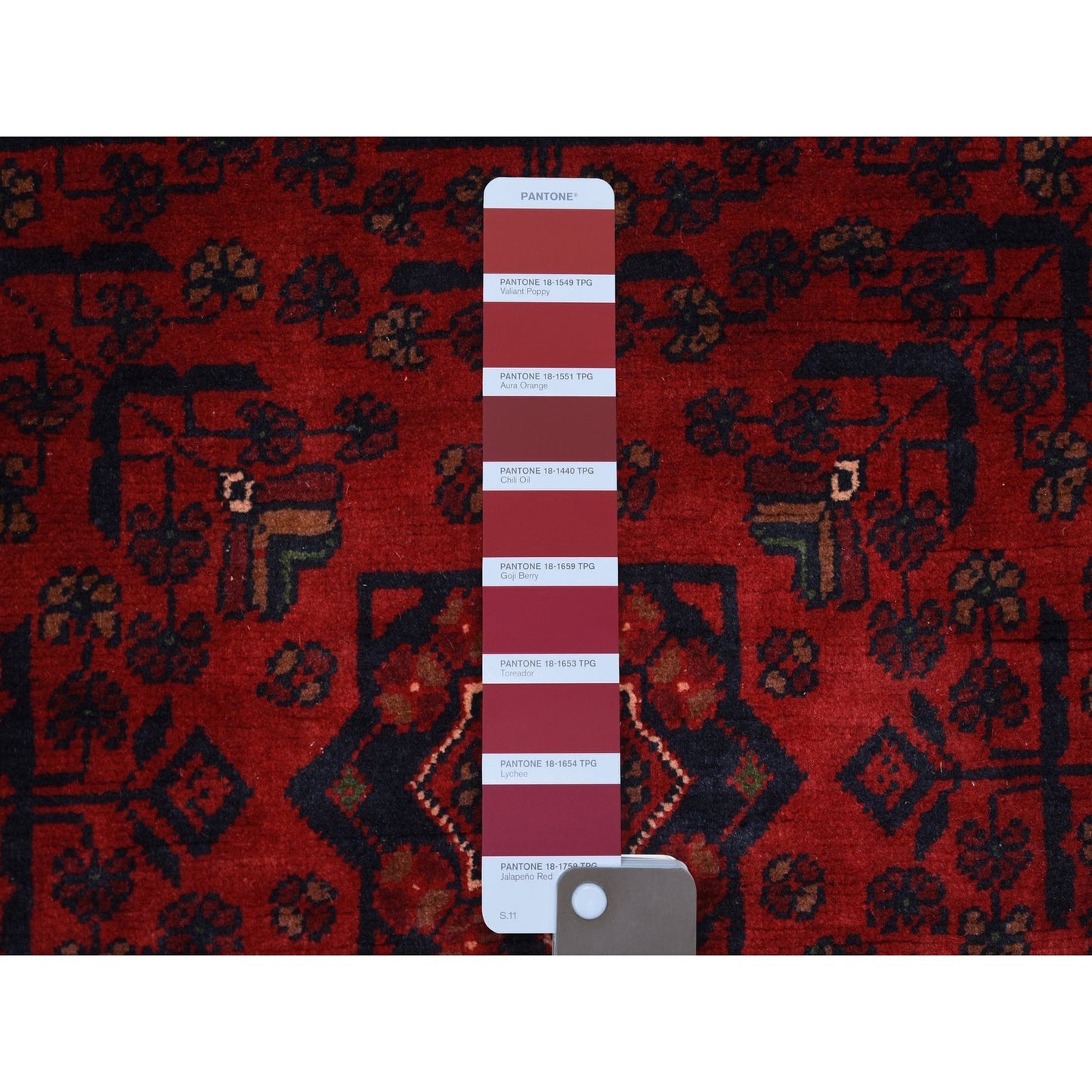 3'5"X4'10" Deep Red Afghan Khamyab Shiny Wool Hand Knotted Rug