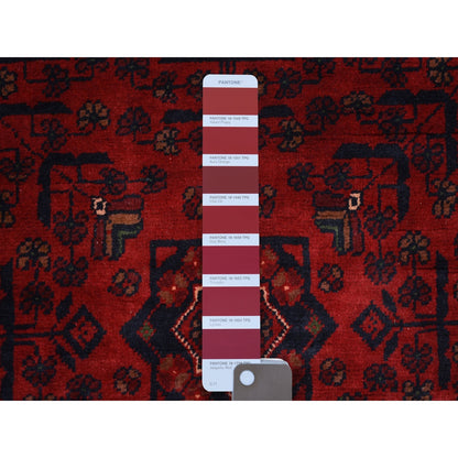 3'5"X4'10" Deep Red Afghan Khamyab Shiny Wool Hand Knotted Rug