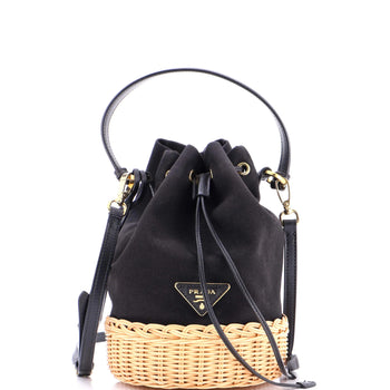 Prada Drawstring Bucket Bag Canvas And Wicker Small